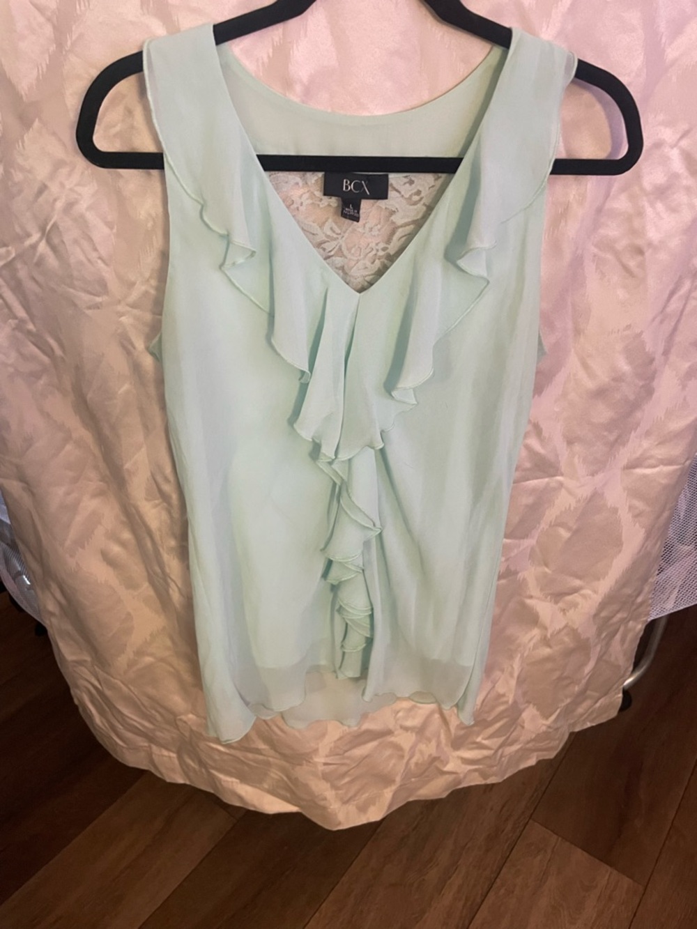 BCX Mint Ruffle V-Neck Sleeveless Camisole